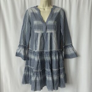 Pomander Place NWT Cute Blue Gingham Ruffled Hem 3/4 Sleeve Dress **Size S** 🌸🌸